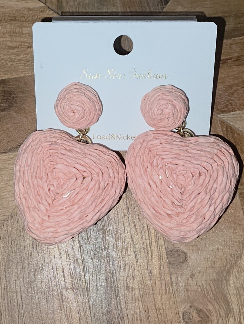 Heart Drop Rafia Statement Earrings In Rose Pink